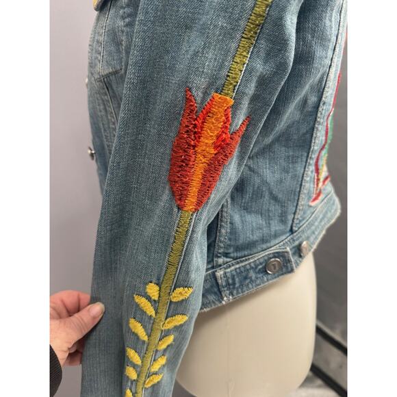 Pilcro Jacket Womens XS Embroidered Denim Boho Floral Anthro Cottagecore - Picture 4 of 14